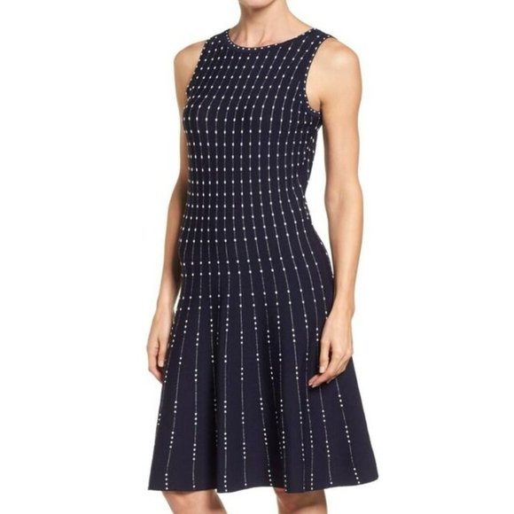 NIC+ZOE ICELAND TWIRL SLEEVELESS FIT & FLARE DOTTED CASUAL DRESS BLACK … - Picture 1 of 16